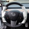 CARDAK Perforated Black Artificial Leather White Car Steering Wheel Cover For Tesla Model 3 2017 2018 2019 Car Accessories - TheHydrataseStore