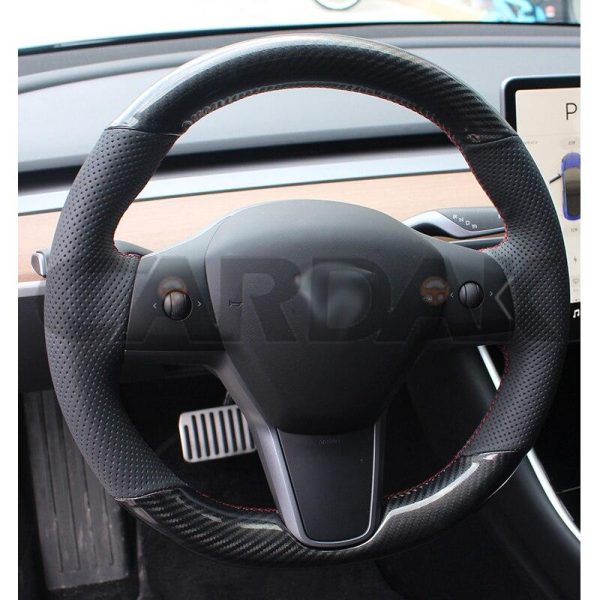 CARDAK Perforated Black Artificial Leather White Car Steering Wheel Cover For Tesla Model 3 2017 2018 2019 Car Accessories - TheHydrataseStore